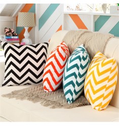 Thick Canvas Fashion Bright Bold Chevron Stripe Decorative Pillow Throw Cushion Cover  Black Yellow OrangeBlue Wave