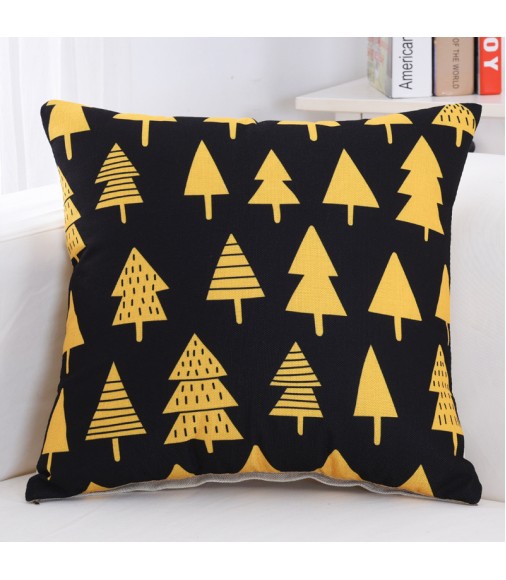 Scandinavian Geometric Tree Black Bright Yellow Heart Decorative Pillow Covering Linen 